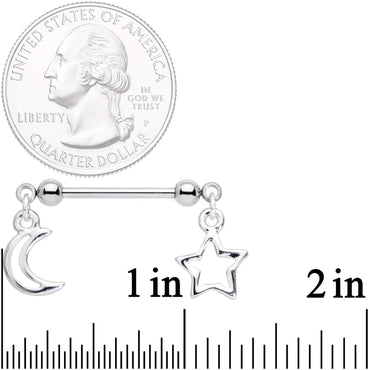 14G 5/8 Handcrafted Moon Star Dangle Barbell Nipple Ring Set