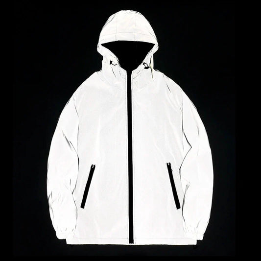 Men's Reflective Dual-Layer Windbreaker Jacket Hooded Waterproof Zip Coat
