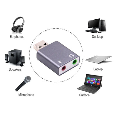 Ultra-Portable USB External Sound Card Adapter — Virtual 7.1 Surround, Mic-In & Audio-Out, Plug-and-Play