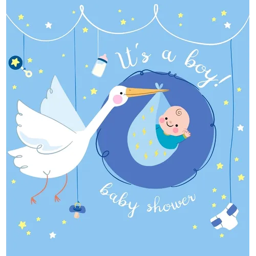 It's a Boy: Baby Shower Guest Book with The Stork Bringing Baby Boy and Blue Theme, Wishes and Advice for Baby, Personalized with Guest Sign In and Gi - Hardcover