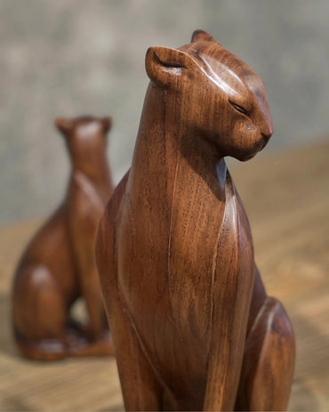 Wooden Wild Cat Figure