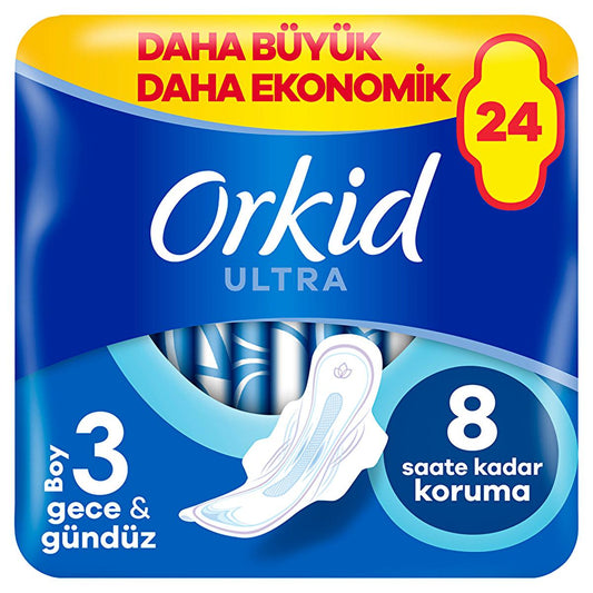Orkid Ultra Sanitary Pads for Women - 24 Count, Extra Protection for Day & Night