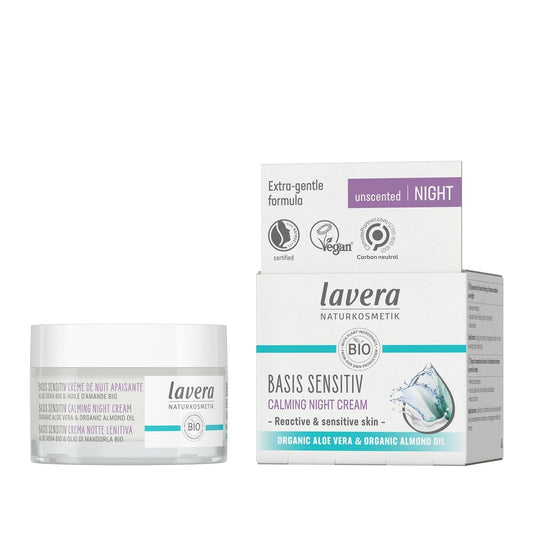 Lavera Basis Sensitiv: Soothing Natural Night Cream for Sensitive Skin | Hydrating, Calming, and Gentle 50ml