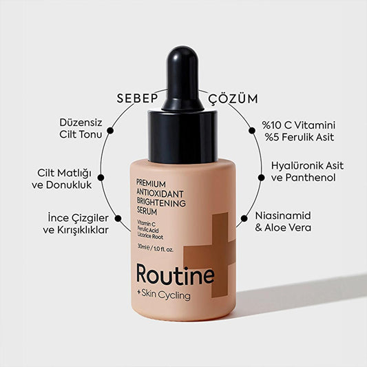 Routine+ Antioxidant Brightening Serum with 10% Vitamin C & 5% Ferulic Acid - Vegan Skincare for Brighter, Even-Toned Skin