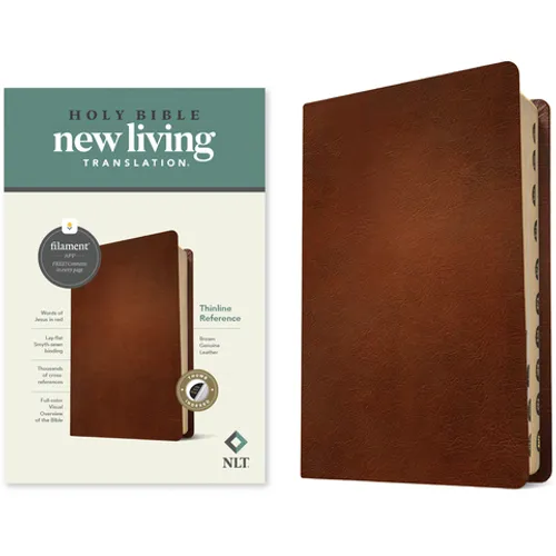 NLT Thinline Reference Bible, Filament Enabled (Genuine Leather, Brown, Indexed, Red Letter) - Leather