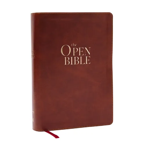 The Open Bible: Read and Discover the Bible for Yourself (NKJV Brown Leathersoft, Red Letter, Comfort Print) - Imitation Leather