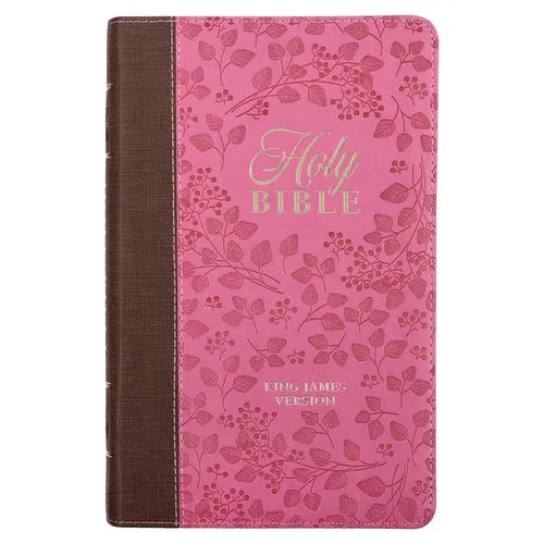 KJV Holy Bible, Giant Print Standard Size Faux Leather Red Letter Edition - Thumb Index & Ribbon Marker, King James Version, Brown/Pink Berry - Leather