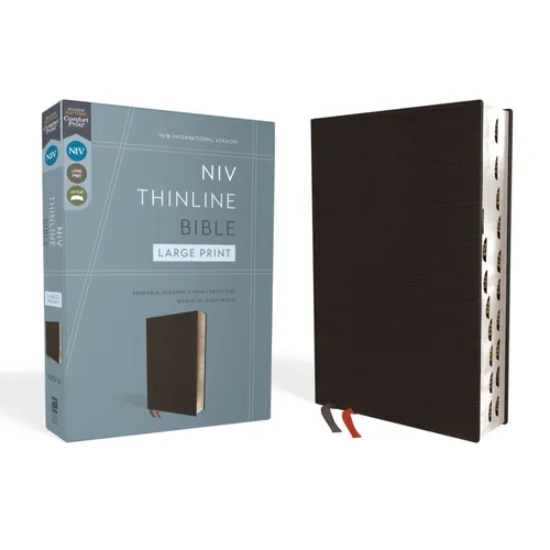 NIV, Thinline Bible, Large Print, Bonded Leather, Black, Indexed, Red Letter Edition - Bonded Leather