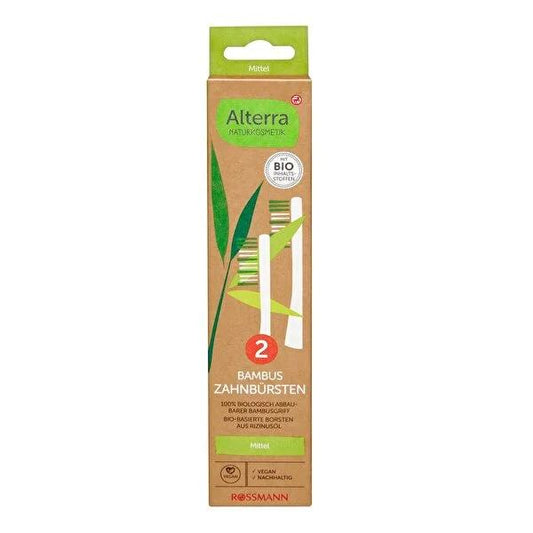 Alterra Bamboo Toothbrush Double Pack Medium - Eco-Friendly Vegan Oral Care