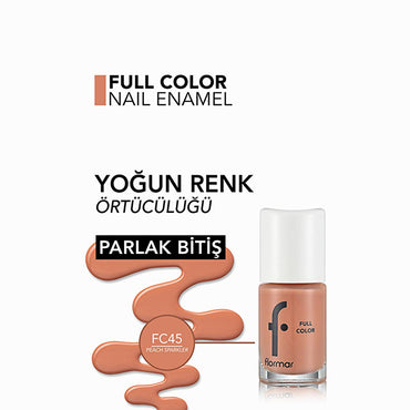 Flormar Full Color Nail Polish - High Pigment, Long Lasting, Glossy Finish - FC45 Peach Sparkler