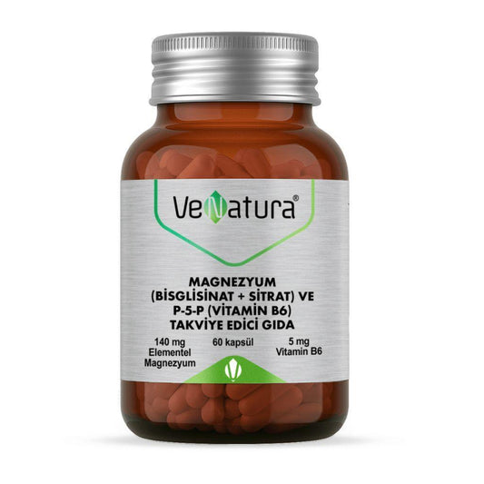 Venatura Magnesium (Bisglycinate & Citrate) and Vitamin B6 Supplement - 60 Capsules for Muscle Function and Energy