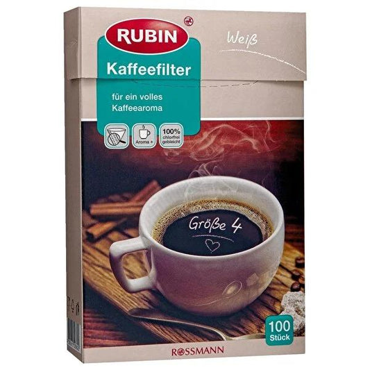 Rubin Coffee Filters No.4 - 100 Count White, Compostable & Chemical-Free