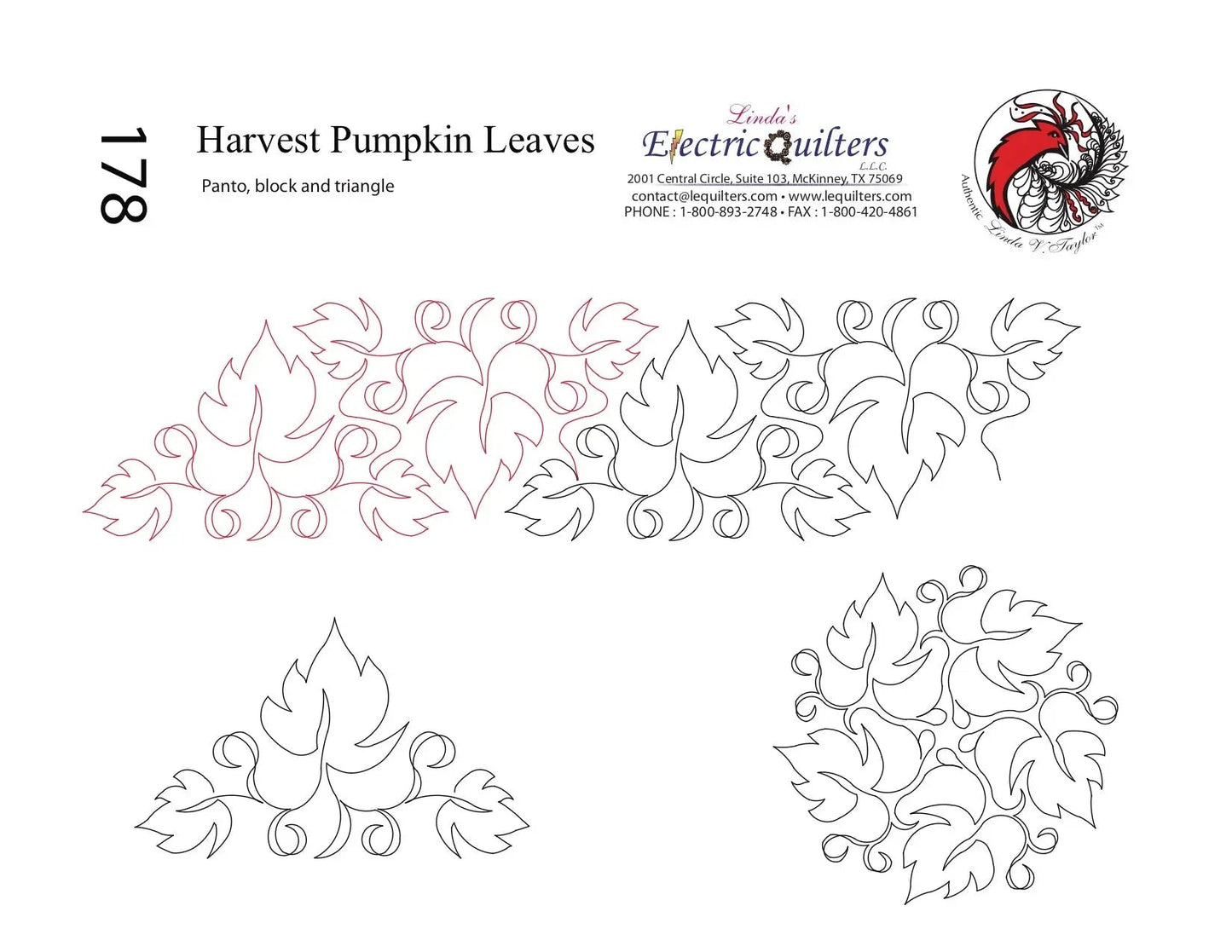 178 Harvest Pumpkin Leaves Pantograph with Blocks by Linda V. Taylor