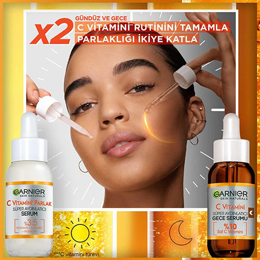 Garnier Vitamin C Face Serum - Brightening & Anti-aging Night Serum with Hyaluronic Acid