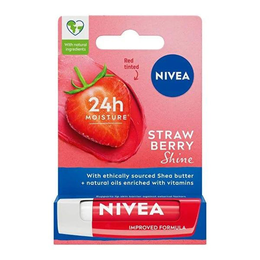 Nivea Strawberry Lip Care - Moisturizing, Tinted Shine with Hydra IQ - Fruity Shine Lip Balm