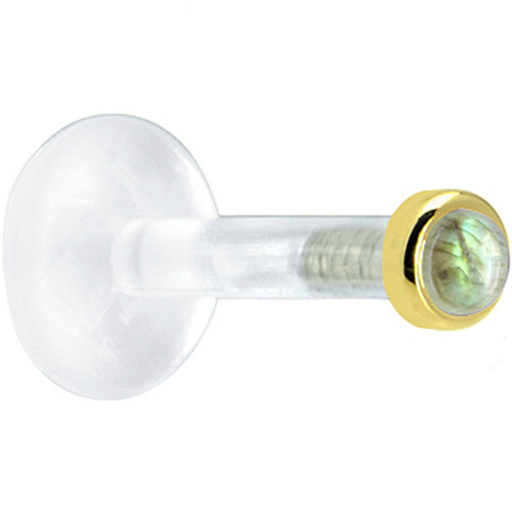 Solid 14K Yellow Gold 2mm Genuine Labradorite Bioplast Push in Monroe