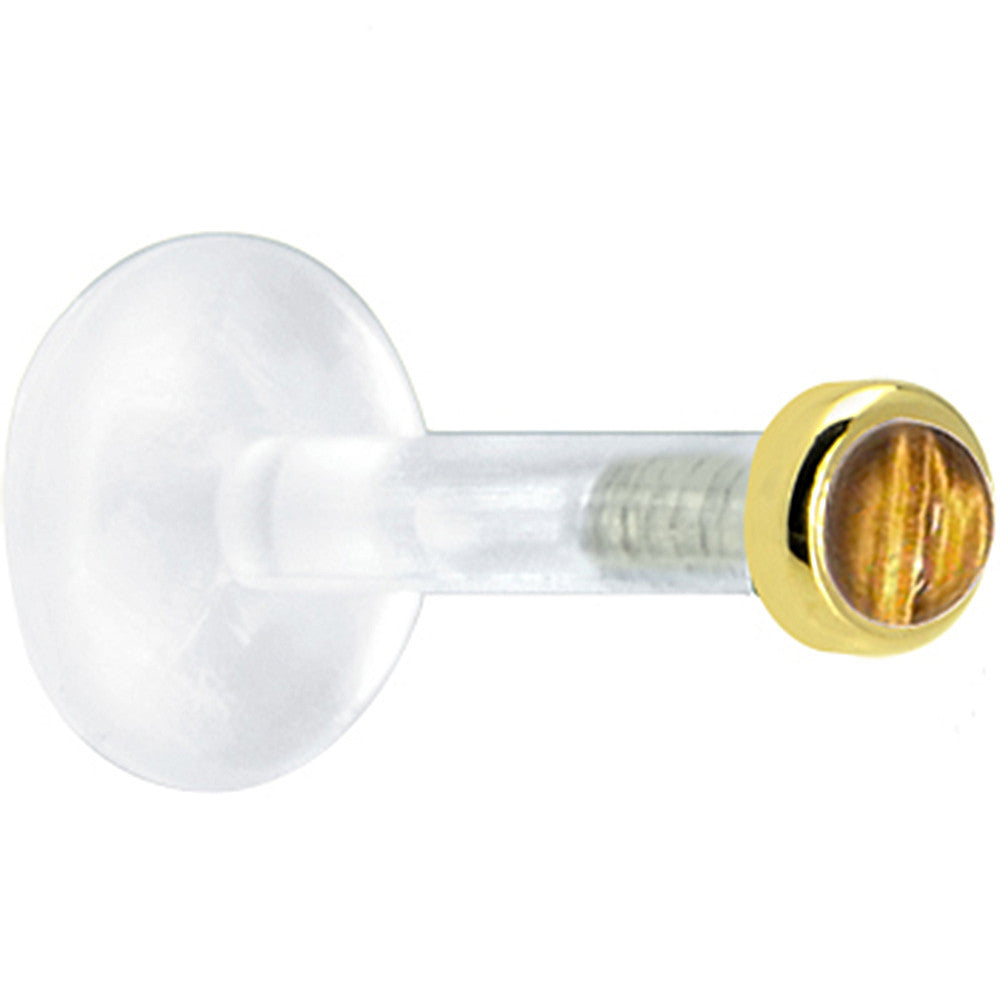 Solid 14K Yellow Gold 2mm Genuine Tiger Eye Bioplast Push in Monroe