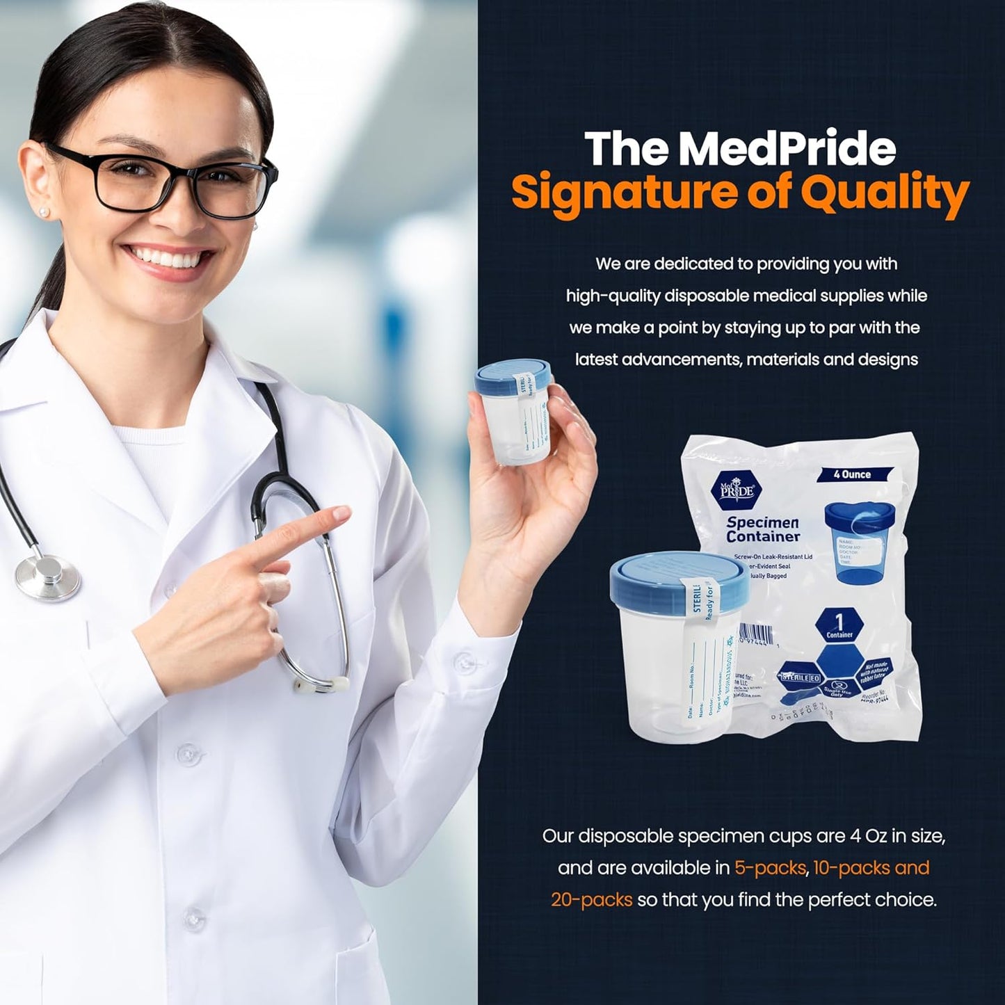 MedPride Disposable Specimen Containers Sterile - 4oz. Individually Pack / Case of 100