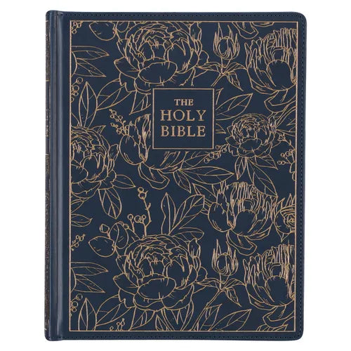 KJV Holy Bible, Large Print Note-Taking Bible, Faux Leather Hardcover - King James Version, Navy W/Gold Floral - Leather