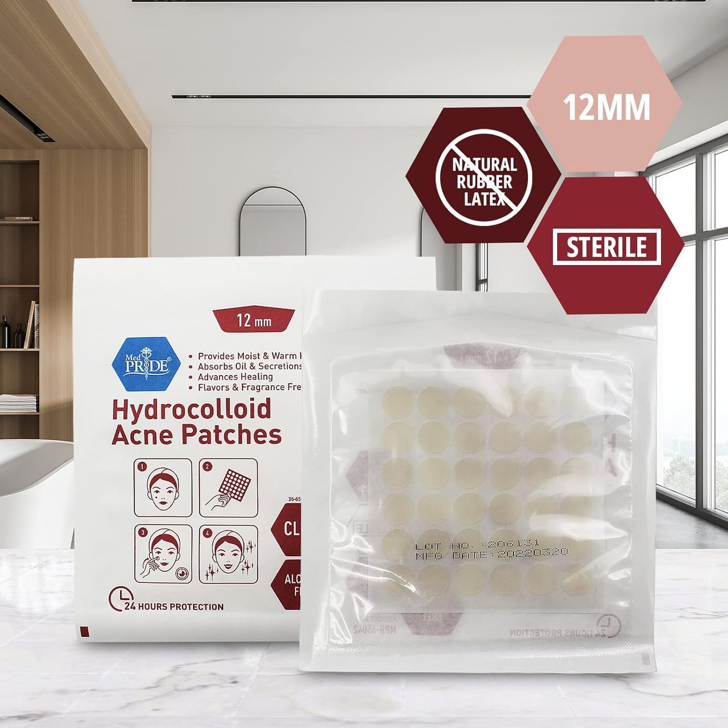 Medpride Hydrocolloid Acne Patches - 12mm Dots, Sterile Pimple Patches For Face & Body Zits, Alcohol-Free - 72/Box, Case of 48 (3456 Count)