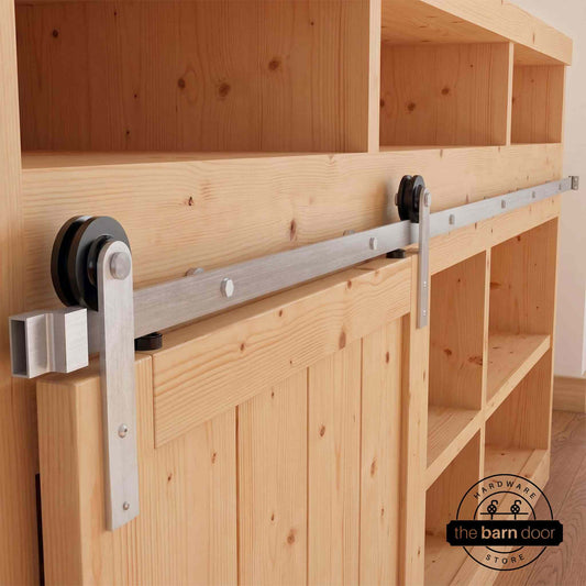 Straight Strap Cabinet Barn Door Hardware Kit | Brushed Nickel