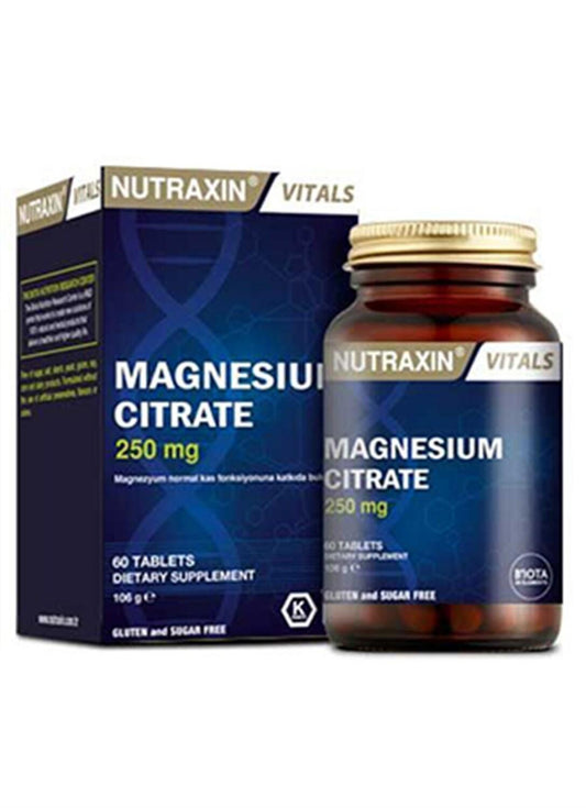 Nutraxin Magnesium Citrate 250mg - 60 Tablets - Natural Dietary Supplement for Adults