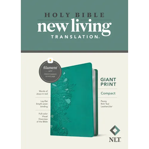 NLT Compact Giant Print Bible, Filament Enabled (Leatherlike, Peony Rich Teal, Red Letter) - Imitation Leather
