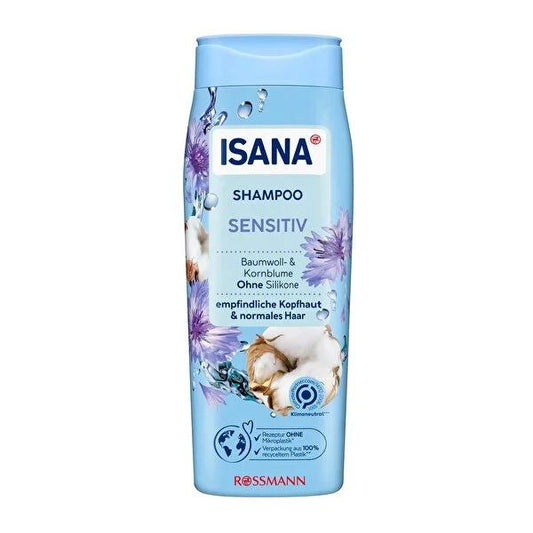 Isana Sensitive Scalp Shampoo: Gentle, Silicone-Free Formula with Cotton Flower & Blue Cornflower for Normal Hair - Dermatologically Tested