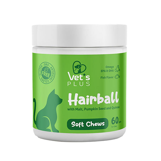 Vet's Plus Hairball Remedy for Cats - Natural Malt & Quinoa Supplement for Digestive Health, Gluten-Free, Non-GMO, 60 Count