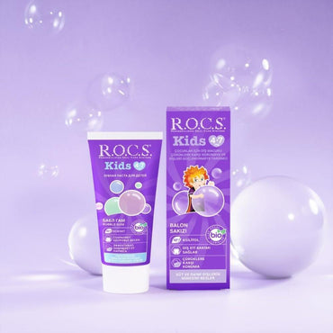 ROCS Kids Bubble Gum Toothpaste for Children Aged 4-7 - Strengthens Teeth & Encourages Regular Brushing
