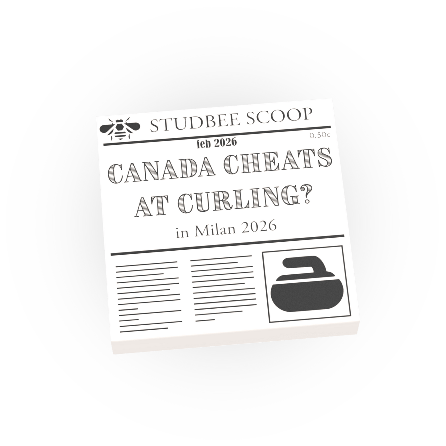 Newspaper - Canada Cheats at Curling? in Milan 2026 - Custom Printed On a LEGO® Tile