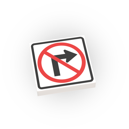 No Right Turn Street Sign - Custom Printed 2x2 Tile - Made Using LEGO® Parts