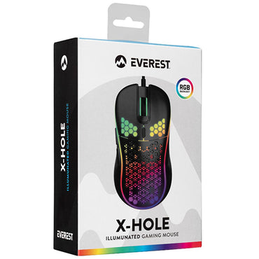 Everest SM-G66 X-HOLE 8000dpi LED Gaming Mouse - High Precision, 7 Programmable Buttons, RGB Lighting