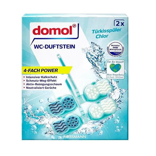 Domol Turquoise Toilet Bowl Cleaner Block - Automatic Cleaning, Lime Scale Prevention, & Odor Eliminator for a Fresh Bathroom