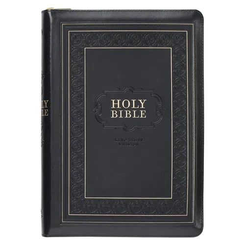 KJV Holy Bible, Giant Print Full-Size Faux Leather W/Thumb Index & Ribbon Marker, Red Letter Edition, King James Version, Black, Zipper Closure - Leather