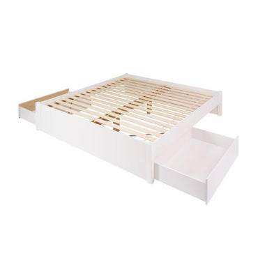 King Size 2 Drawer Storage White Wooden 4 Post Platform Bed Frame