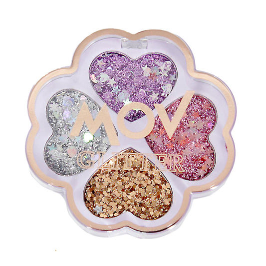 Mov Glitter Clover Eyeshadow Palette - 4 Highly Pigmented Eyeshadow Shades, Long-Lasting Makeup Palette