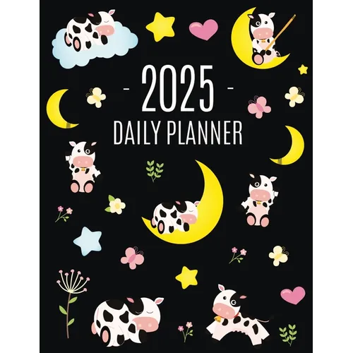 Cow Planner 2025: Cute 2025 Daily Organizer: January-December (12 Months) Pretty Farm Animal Scheduler With Calves, Moon & Hearts - Paperback