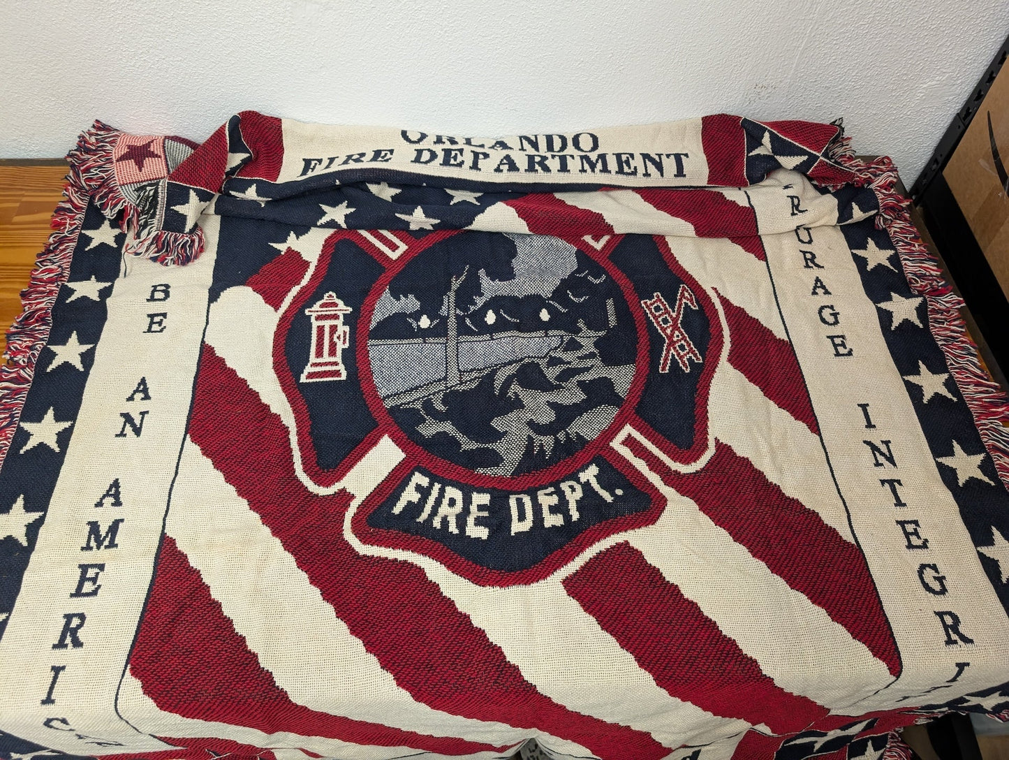 Orlando Fire Department Tapestry Throw from Unbranded - Textiles (Cotton Throw Blanket, Patriotic, First Responder, Collectible, Red, White, Blue, Gold)