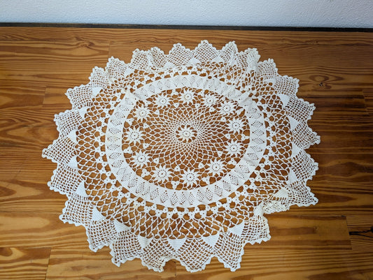 Extra-Large Round Crocheted Doily from Handmade - Linens (Cotton Thread Doily / Table Centerpiece, Vintage, Victorian, Grandmillennial, Light Cream)