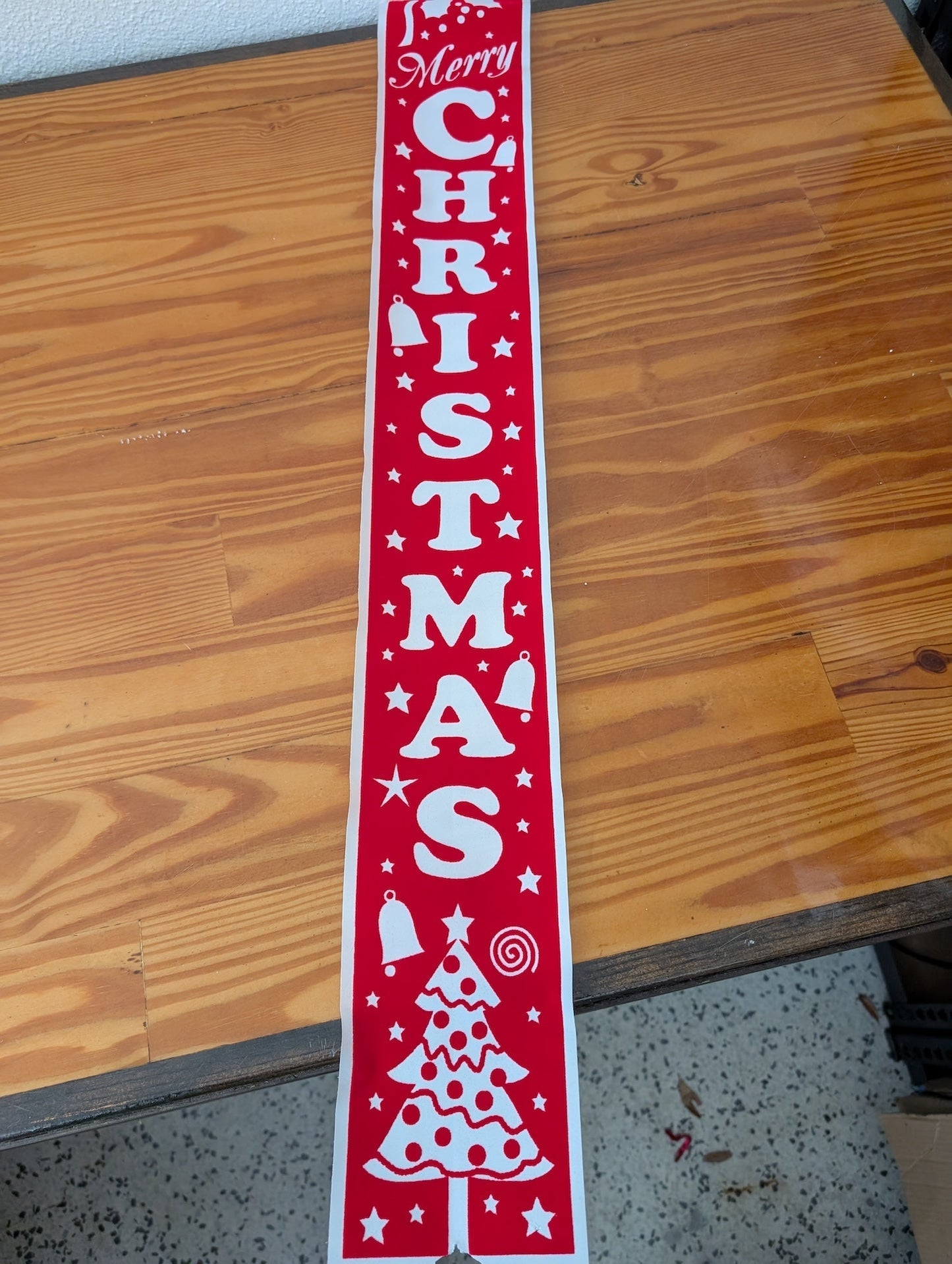 Vertical Merry Christmas Banner from Unknown - Holiday Decor (Vinyl Banner, Modern, Festive, Red, White)
