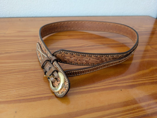 Tooled Leather Belt from Nocona Belt Co. - Apparel / Accessories (Leather, Metal Belt, Western, Country, Tan, Brown, Cream)