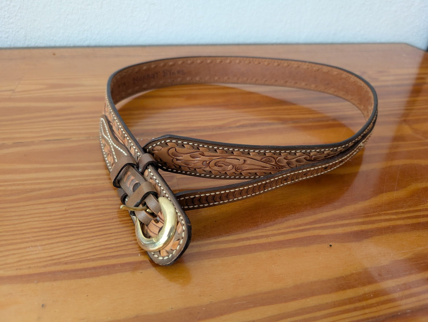 Tooled Leather Belt from Nocona Belt Co. - Apparel / Accessories (Leather, Metal Belt, Western, Country, Tan, Brown, Cream)