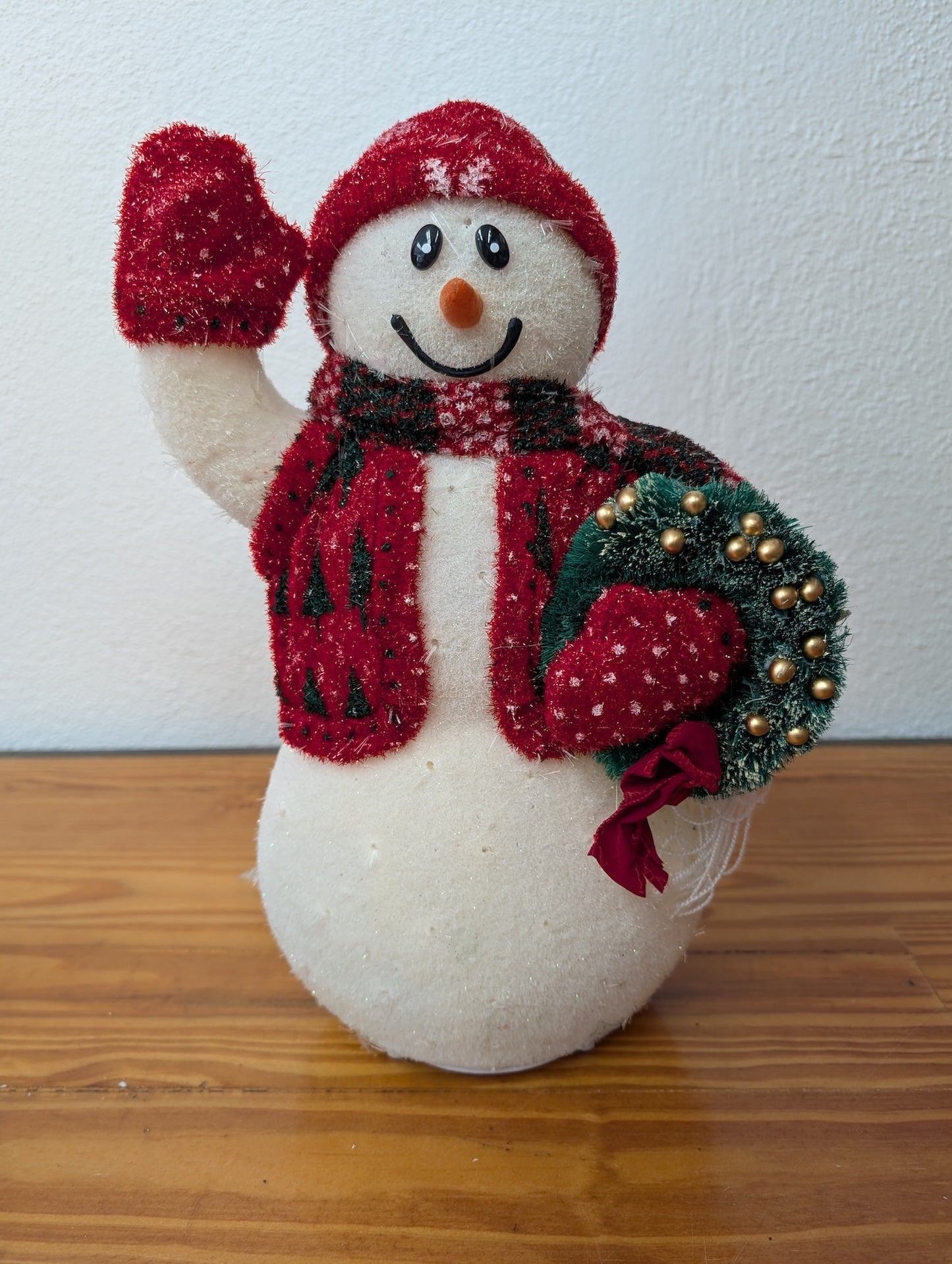 Waving Snowman from Unknown - Holiday Decor (Fabric Figurine, Christmas, Holiday, Traditional, White, Red, Green)