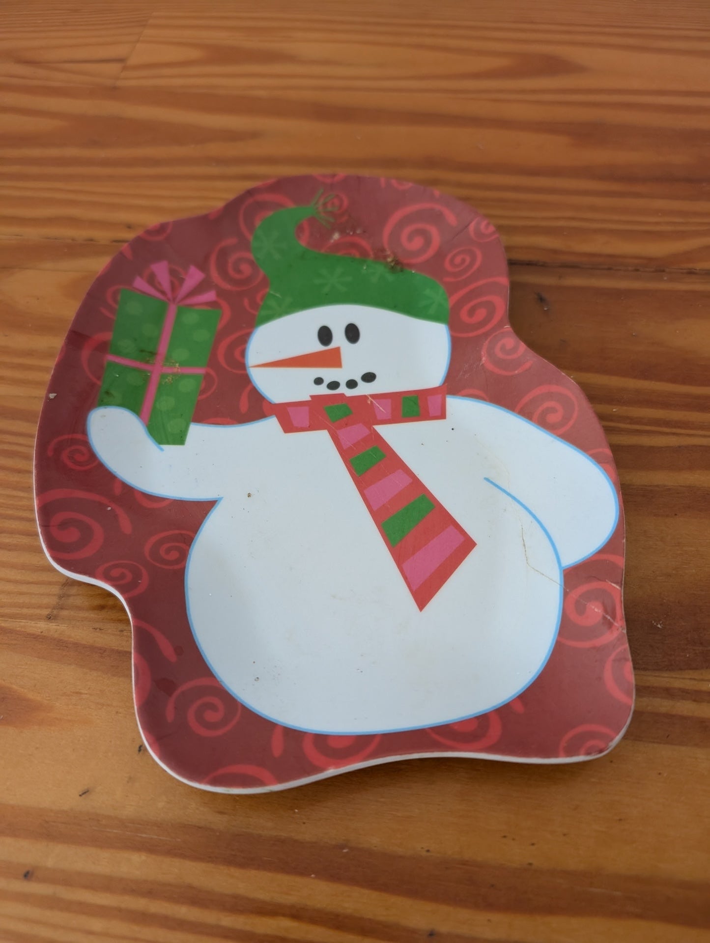 Snowman Plate from Unknown - Tabletop (Plastic, Melamine Tableware, Kids, Whimsical, Red, White, Green, Pink)