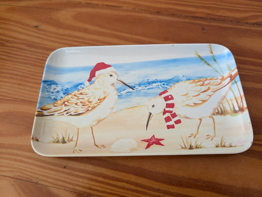 Coastal Christmas Sandpiper Tray from Unknown - Tabletop (Ceramic Tableware, Coastal, Beach, White, Blue, Beige, Red)