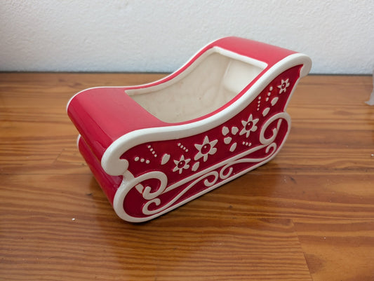 Ceramic Sleigh Candy Dish from Unknown - Holiday Decor (Ceramic Decor / Tableware, Traditional, Victorian, Red, White)