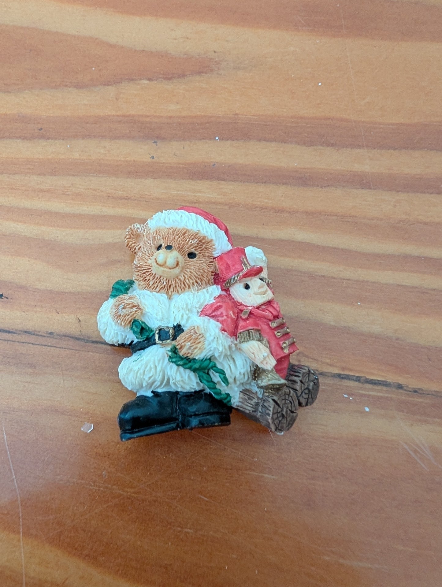 Santa Bear with Toy Soldier from Unknown - Holiday Decor (Resin Magnet / Ornament, Traditional, Kids, Brown, Red, White)