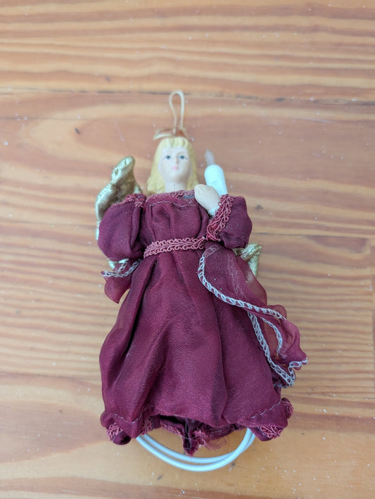 Burgundy Angel Ornament from Unknown - Ornaments (Fabric, Porcelain Ornament / Tree Topper, Traditional, Victorian, Burgundy, Gold, Cream)