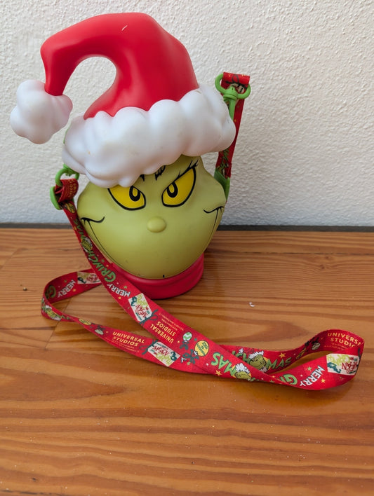The Grinch Popcorn Bucket/Sipper from Universal Studios - Collectible (Plastic, Fabric Souvenir, Character-themed, Kids, Green, Red, White)